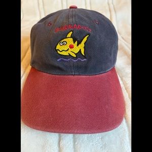 Barbados Baseball Cap. Youth One size. Navy/Maroon bill. Cute fish appliqué